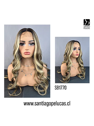 SB1770 MEGAN LACE FRONT EXTRA LARGA CON ONDAS RUBIO MATIZADO CON MECHAS