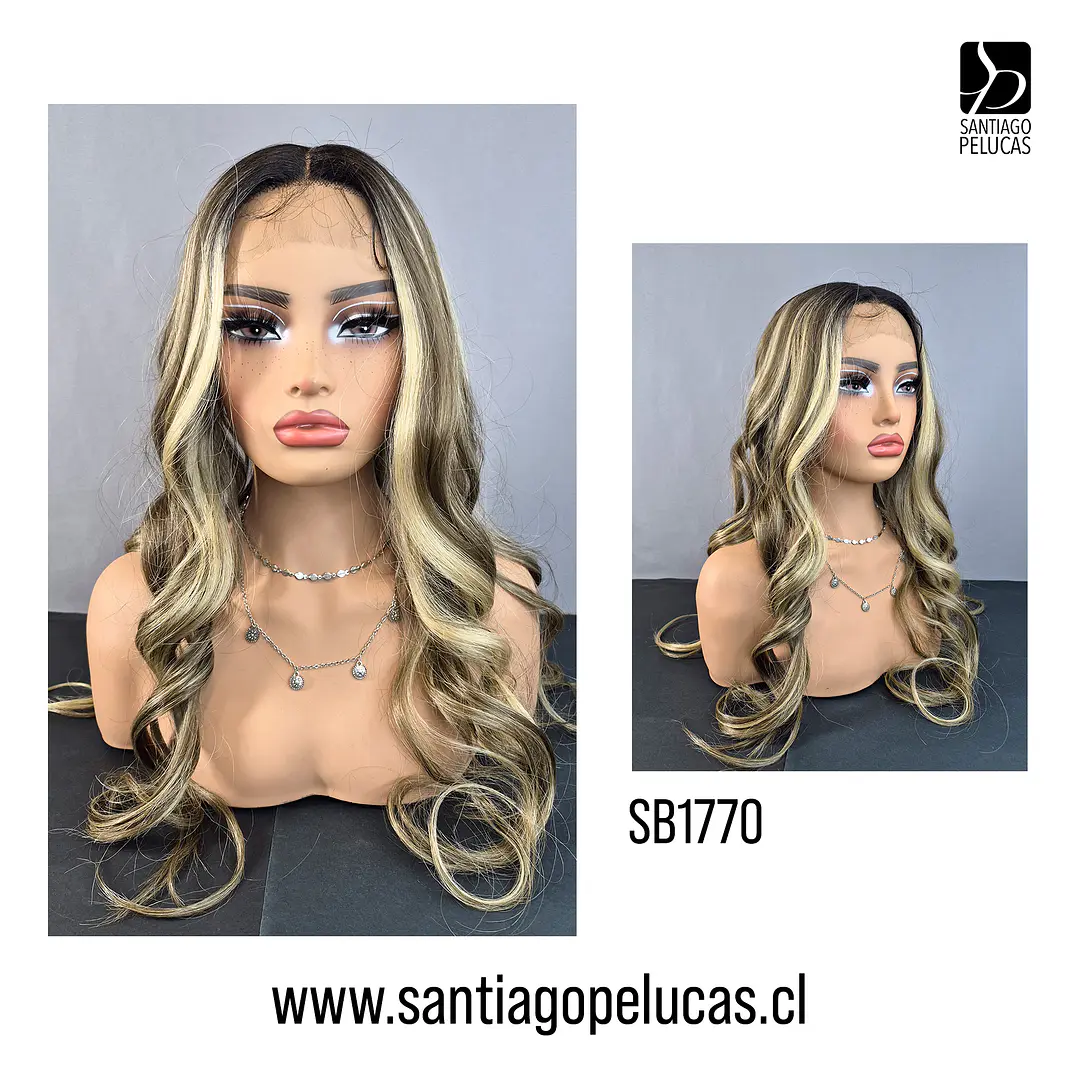 SB1770 MEGAN LACE FRONT EXTRA LARGA CON ONDAS RUBIO MATIZADO CON MECHAS 1