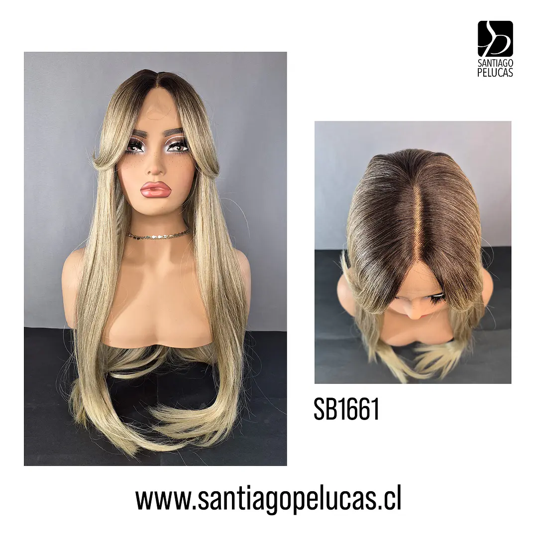 SB1661 LACE FRONT EXTRA LARGA LISA RUBIO CLARO MATIZADO CENIZA 1