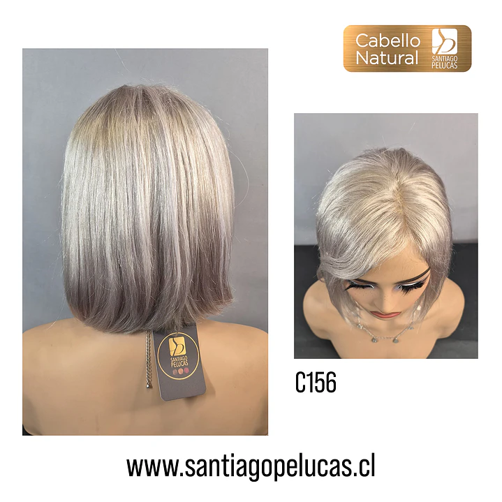 C156 LACE FRONTAL MELENA LISA BOB CANAS PLATINADAS 2
