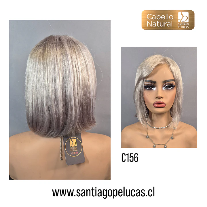 C156 LACE FRONTAL MELENA LISA BOB CANAS PLATINADAS 2