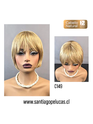 C149 NATURAL BOB CORTO LISA CON FLEQUILLO RUBIO CLARO BEIGE MATIZADO
