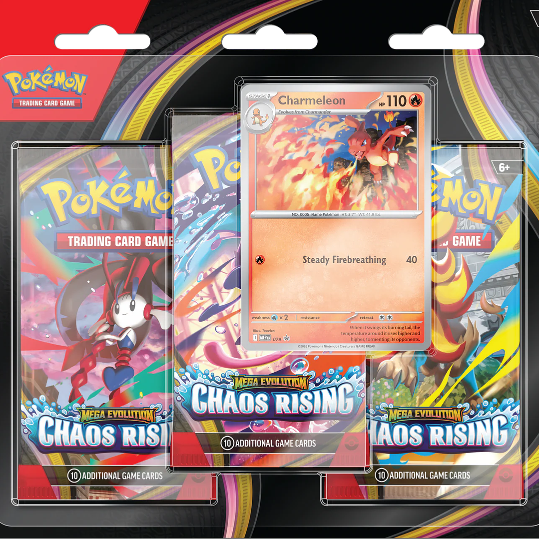 [PREVENTA 18/05/26] Mega Evolution Chaos Rising - 3 Pack Blister (Charmeleon) - Inglés 1