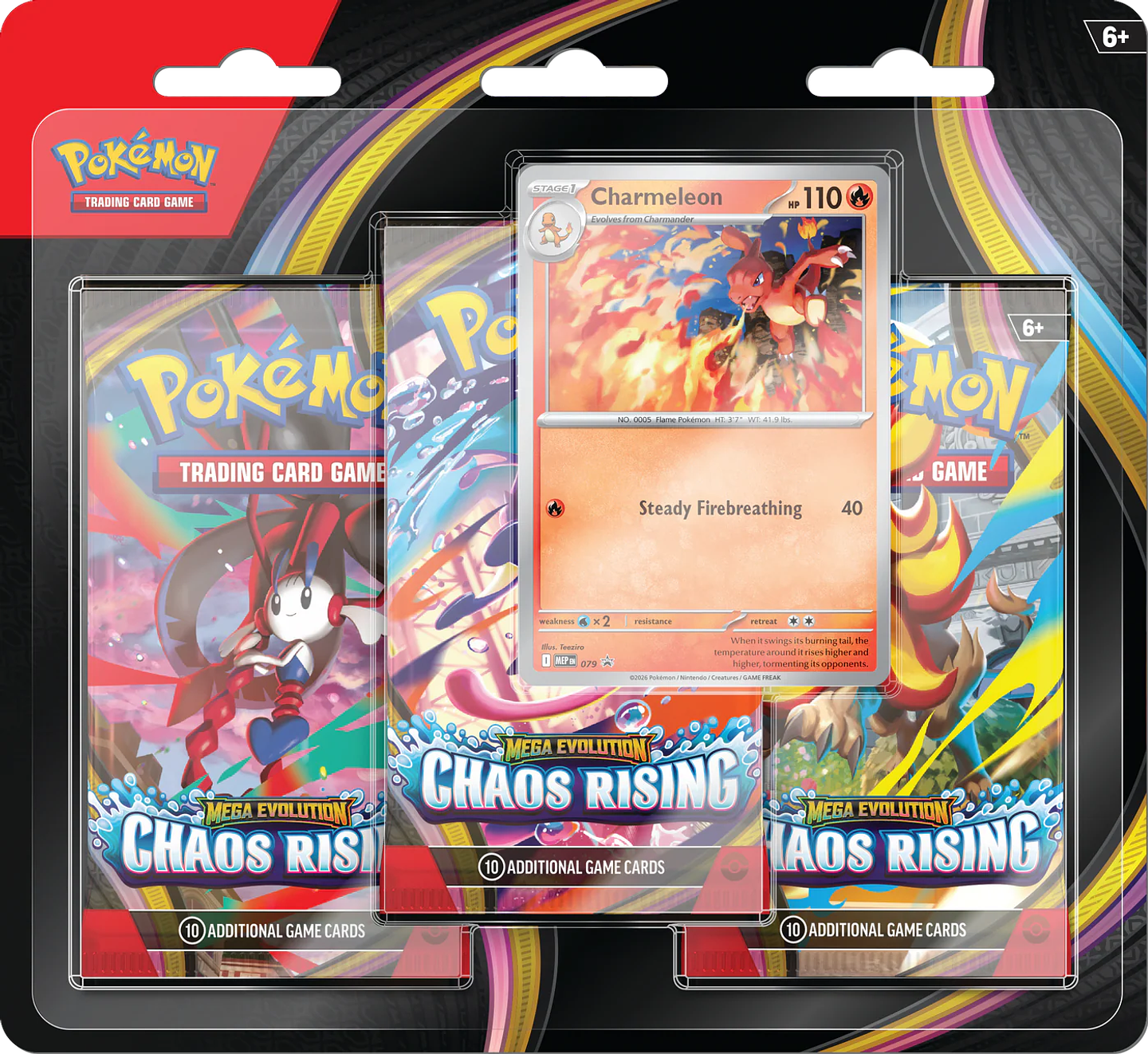 PREVENTA 22/05/26 - Mega Evolution Chaos Rising - 3 Pack Blister (Charmeleon) - Inglés 1