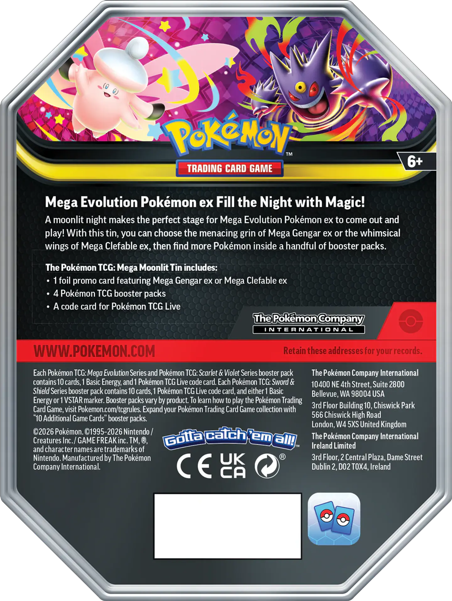 Pokémon TCG Mega Moonlit Tin Gengar/Clefable Inglés (PAR)- COPIA 4