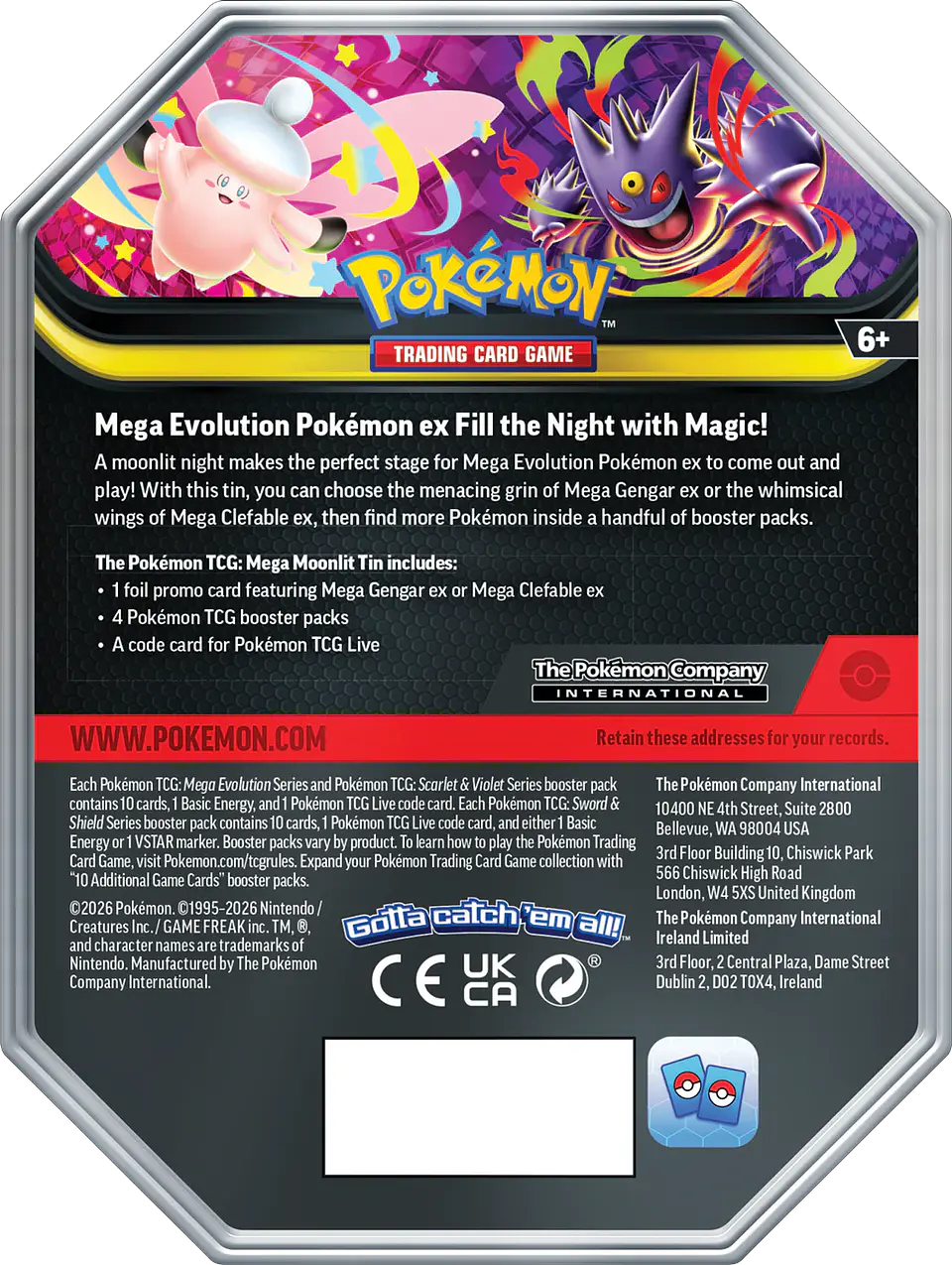 Pokémon TCG Mega Moonlit Tin Gengar/Clefable Inglés (PAR)- COPIA 4