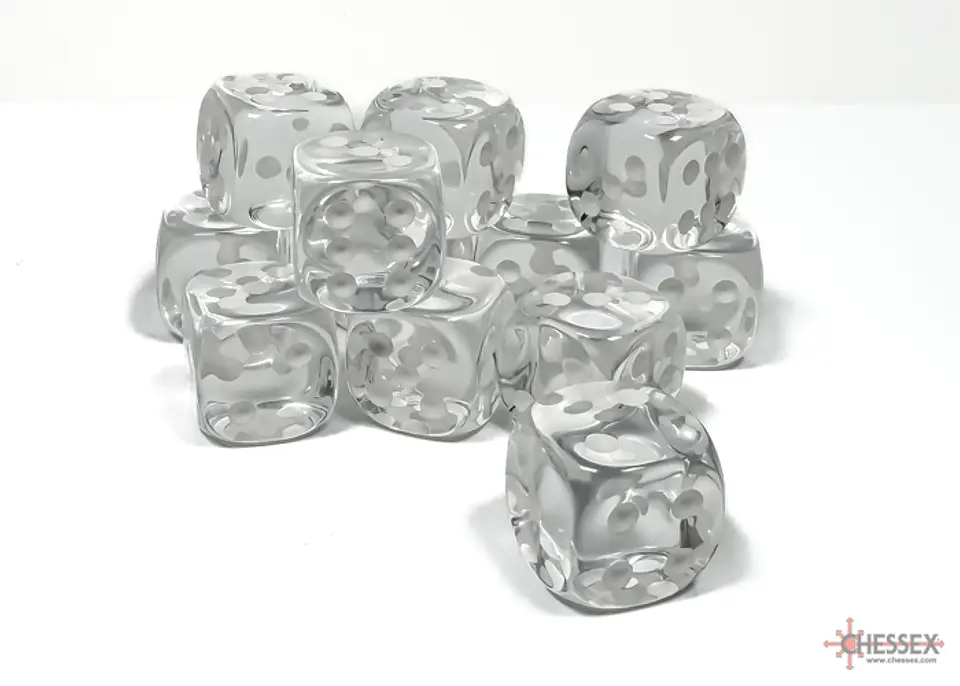 Chessex Dice Block – Translucent Clear/White 16mm D6 (12 Dados) 2