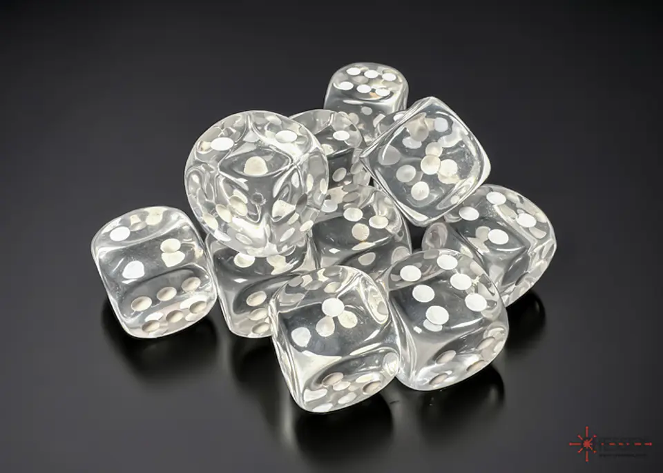 Chessex Dice Block – Translucent Clear/White 16mm D6 (12 Dados) 3