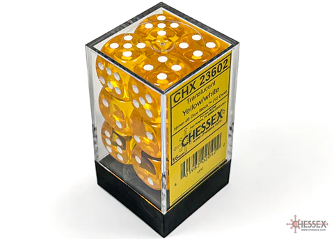 Chessex Dice Block – Translucent Yellow/White 16mm D6 (12 Dados)