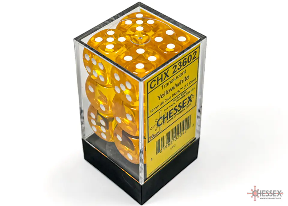 Chessex Dice Block – Translucent Yellow/White 16mm D6 (12 Dados) 1