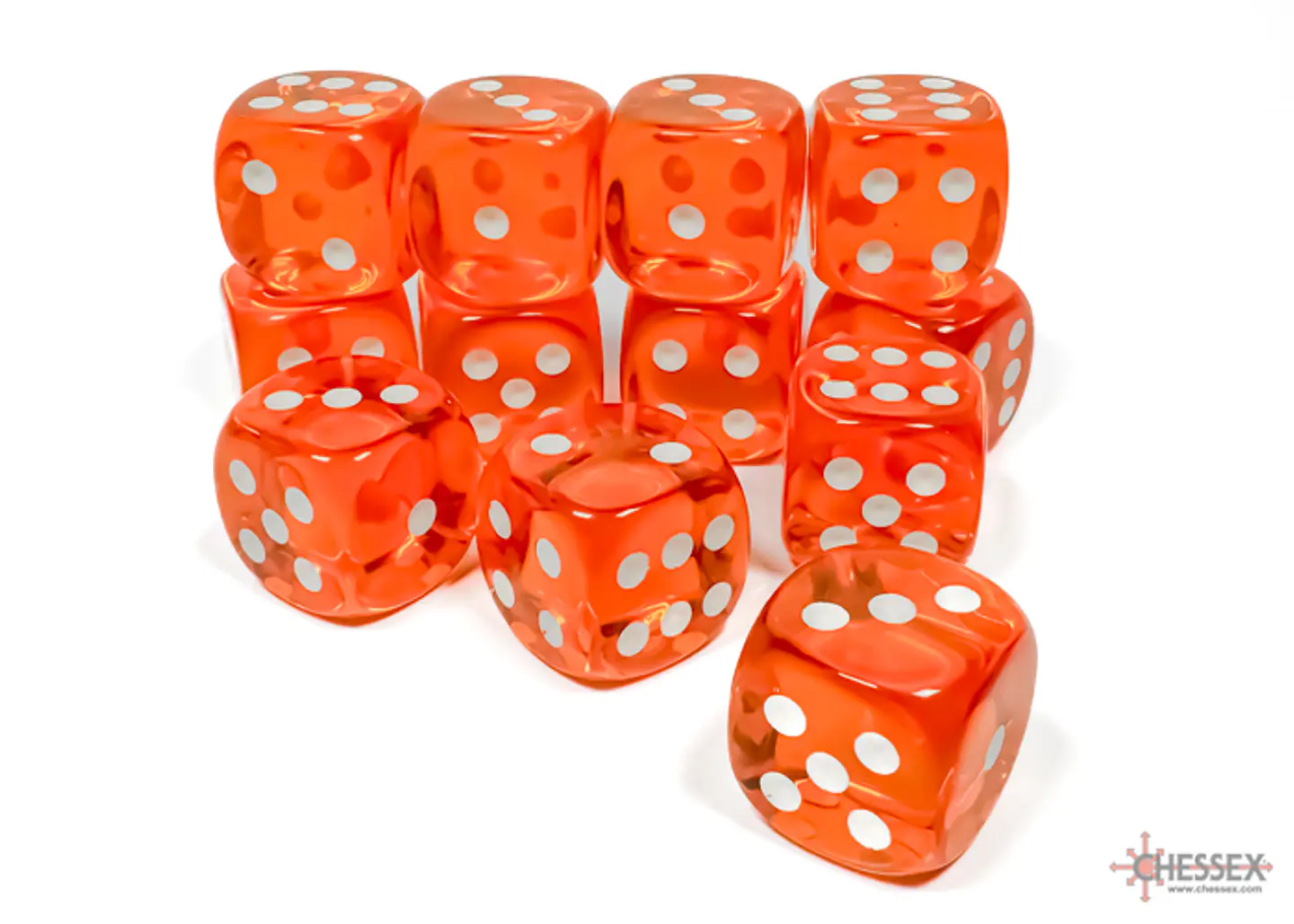 Chessex Dice Block – Translucent Orange/White 16mm D6 (12 Dados) 2