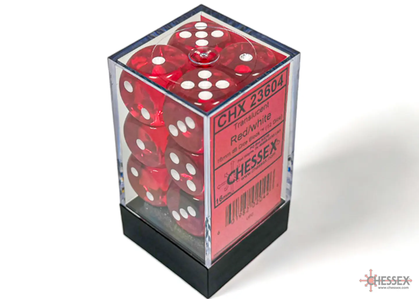 Chessex Dice Block – Translucent Red/White 16mm D6 (12 Dados) 1