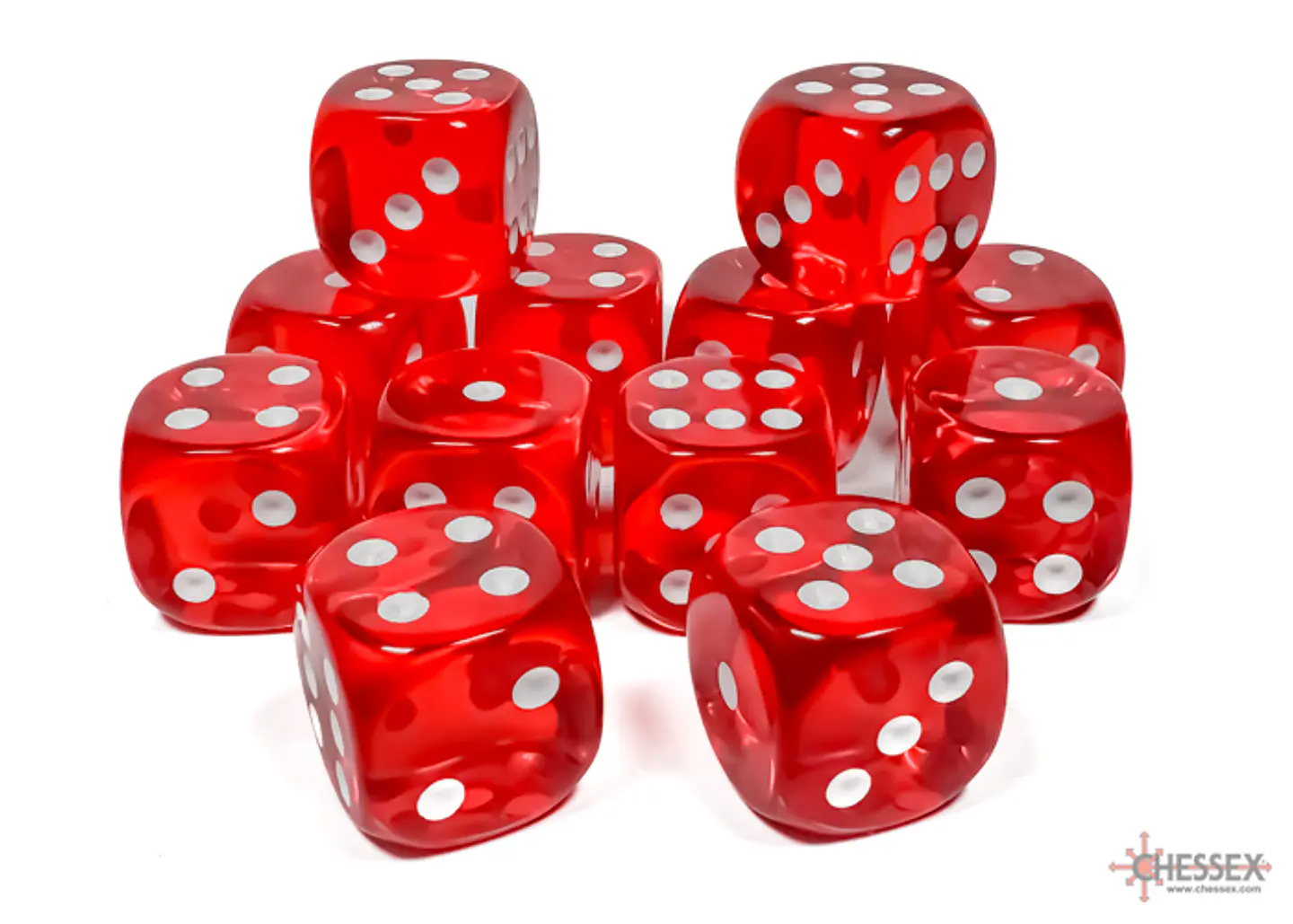 Chessex Dice Block – Translucent Red/White 16mm D6 (12 Dados) 2