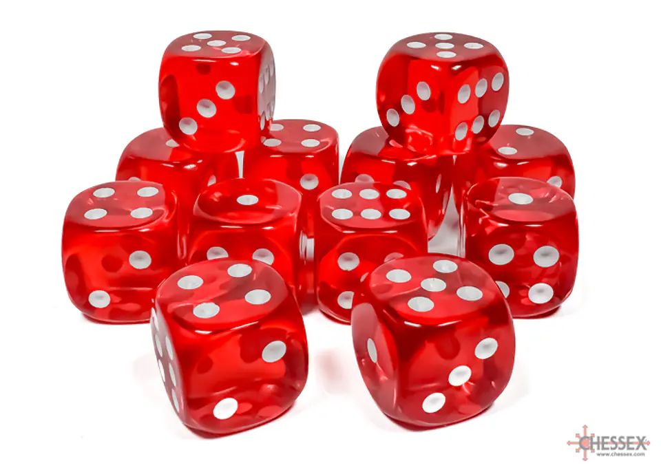 Chessex Dice Block – Translucent Red/White 16mm D6 (12 Dados) 2
