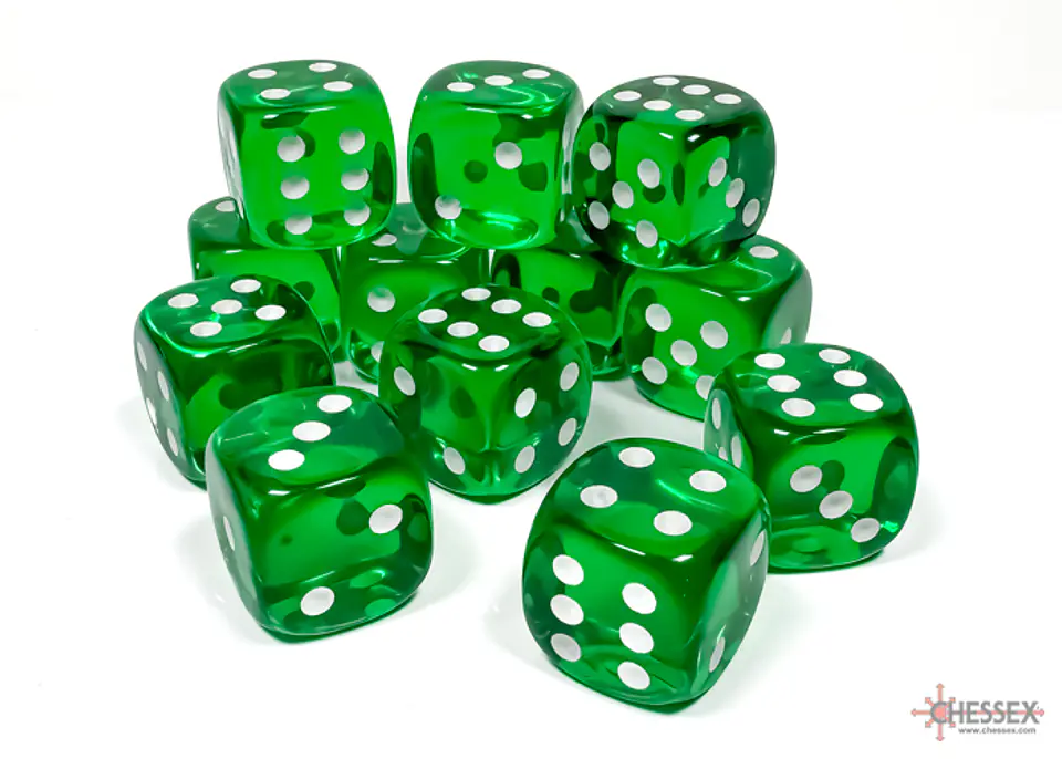 Chessex Dice Block – Translucent Green/White 16mm D6 (12 Dados) 2