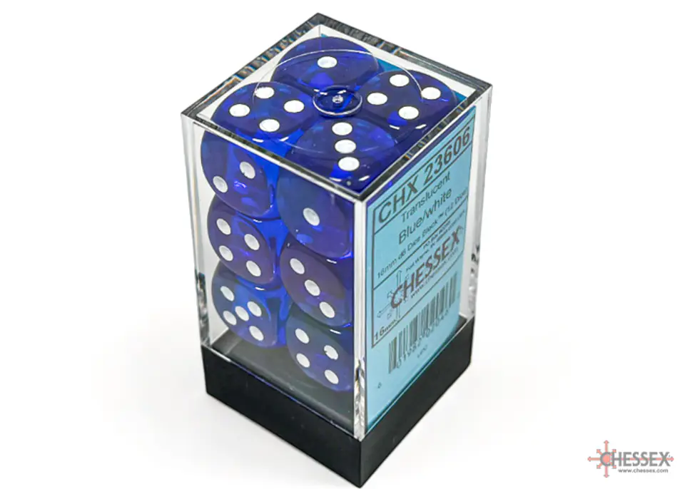 Chessex Dice Block – Translucent Blue/White 16mm D6 (12 Dados) 1