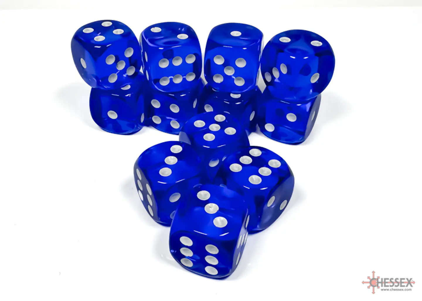 Chessex Dice Block – Translucent Blue/White 16mm D6 (12 Dados) 2