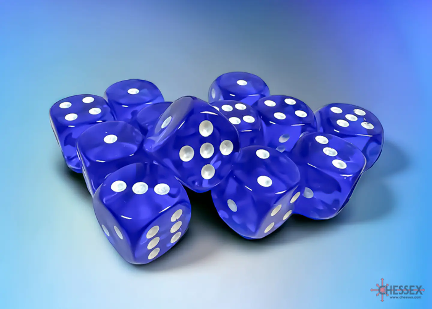 Chessex Dice Block – Translucent Blue/White 16mm D6 (12 Dados) 3