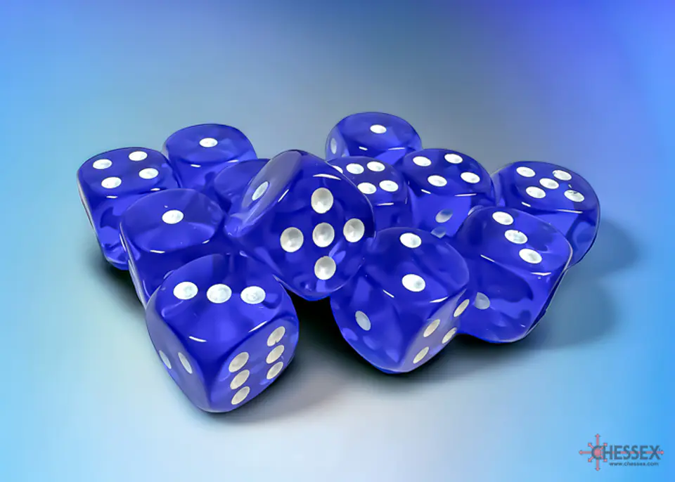 Chessex Dice Block – Translucent Blue/White 16mm D6 (12 Dados) 3
