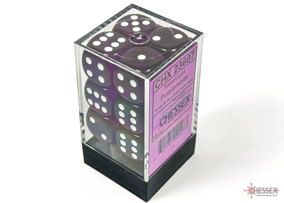 Chessex Dice Block – Translucent Purple/White 16mm D6 (12 Dados) 1