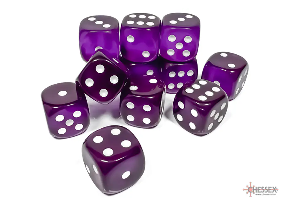 Chessex Dice Block – Translucent Purple/White 16mm D6 (12 Dados) 2