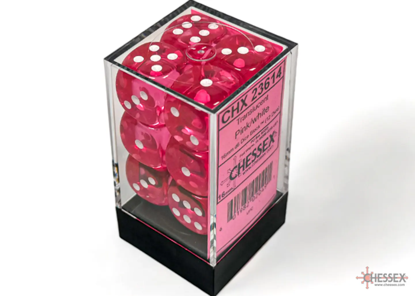 Chessex Dice Block – Translucent Pink/White 16mm D6 (12 Dados) 1