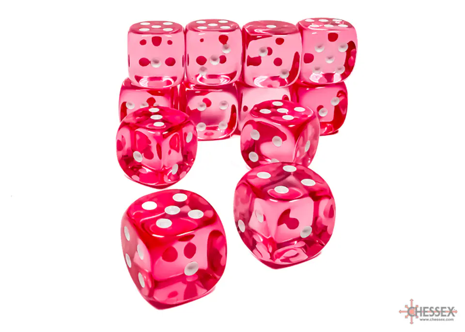 Chessex Dice Block – Translucent Pink/White 16mm D6 (12 Dados) 2