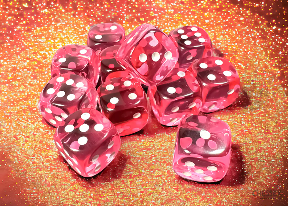 Chessex Dice Block – Translucent Pink/White 16mm D6 (12 Dados) 3