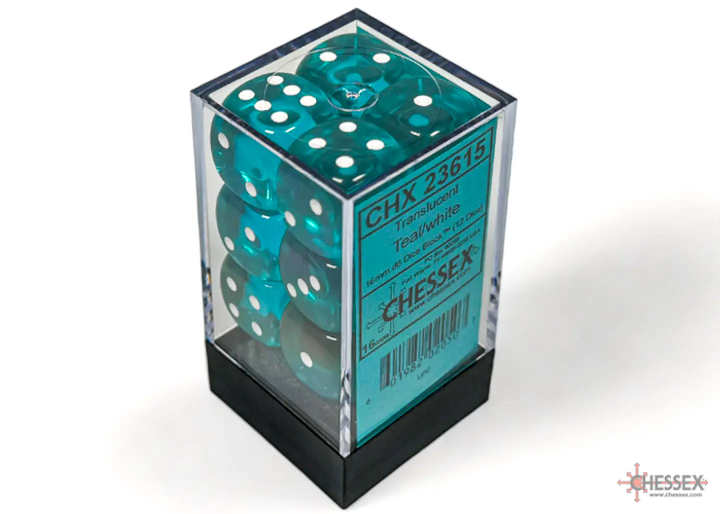 Chessex Dice Block – Translucent Teal/White 16mm D6 (12 Dados) 1
