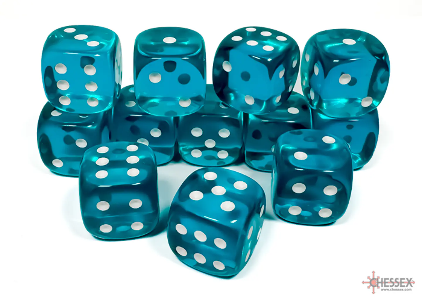 Chessex Dice Block – Translucent Teal/White 16mm D6 (12 Dados) 2