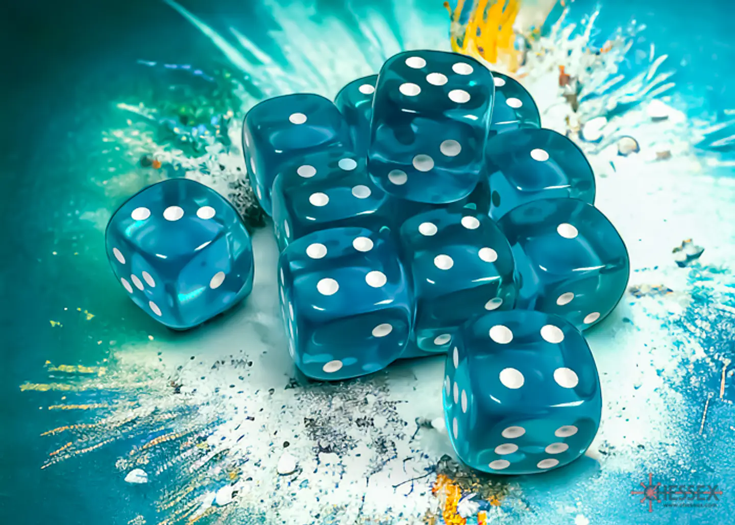 Chessex Dice Block – Translucent Teal/White 16mm D6 (12 Dados) 3