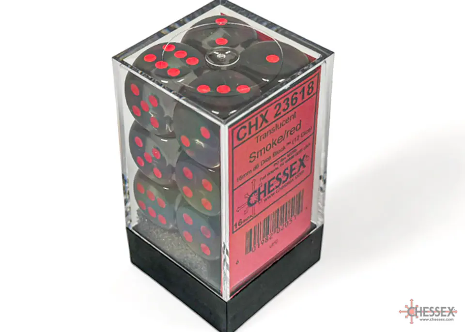 Chessex Dice Block – Translucent Smoke/Red 16mm D6 (12 Dados) 1