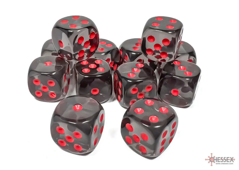 Chessex Dice Block – Translucent Smoke/Red 16mm D6 (12 Dados) 2