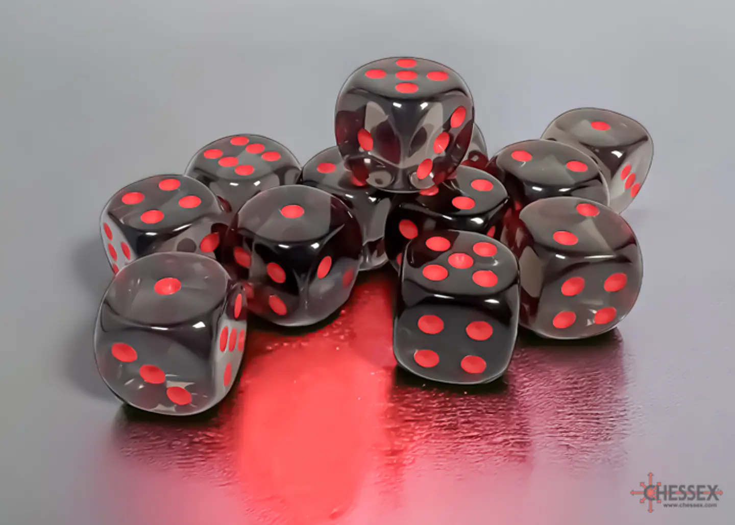 Chessex Dice Block – Translucent Smoke/Red 16mm D6 (12 Dados) 3