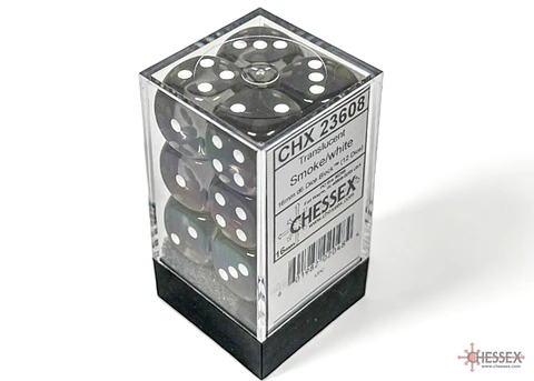 Chessex Dice Block – Translucent Smoke/White 16mm D6 (12 Dados)