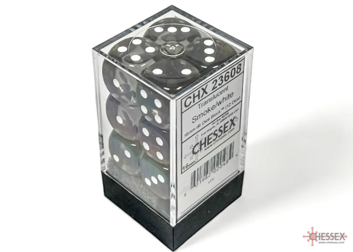 Chessex Dice Block – Translucent Smoke/White 16mm D6 (12 Dados) 1