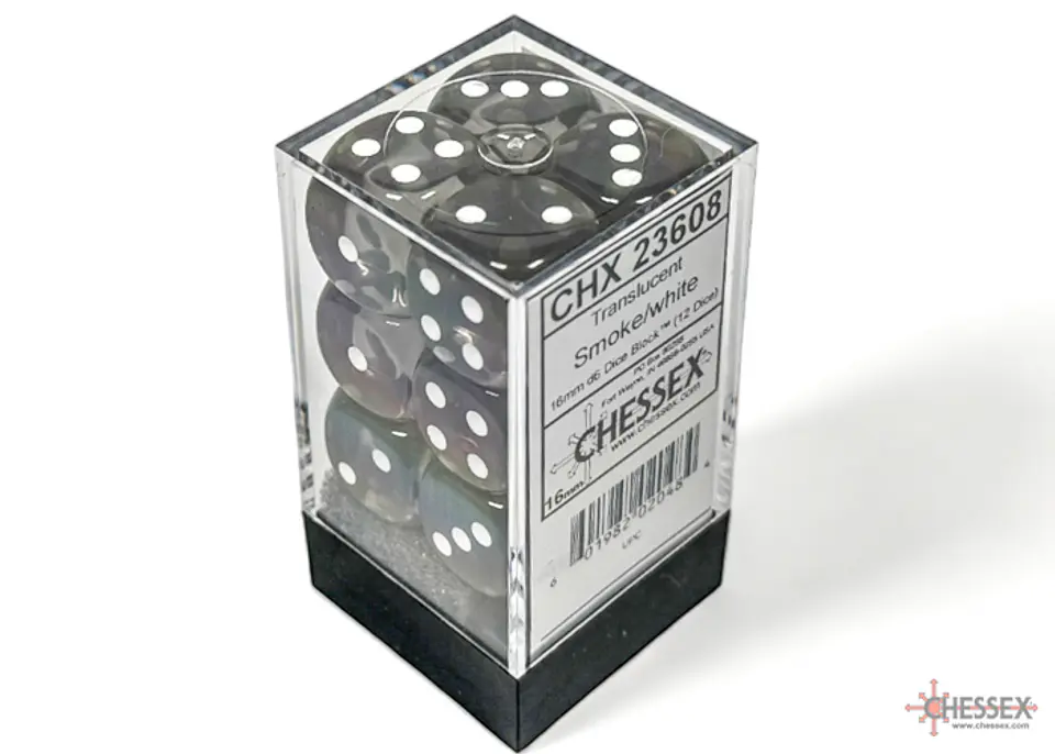 Chessex Dice Block – Translucent Smoke/White 16mm D6 (12 Dados) 1