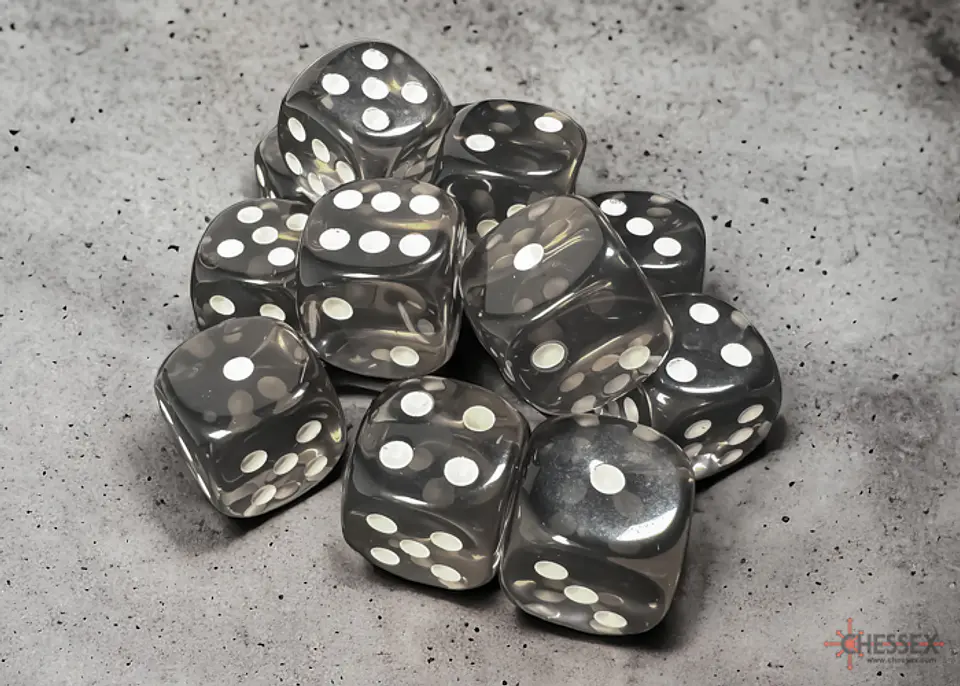 Chessex Dice Block – Translucent Smoke/White 16mm D6 (12 Dados) 3