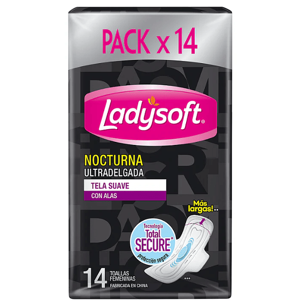 Toalla higiénica Ladysoft Nocturna Ultradelgada Suave 14 unds