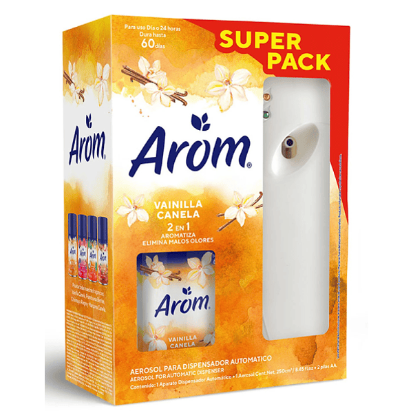 Pack Aromatizante Mas Dispensador Automático Arom Vainilla Canela 250cc