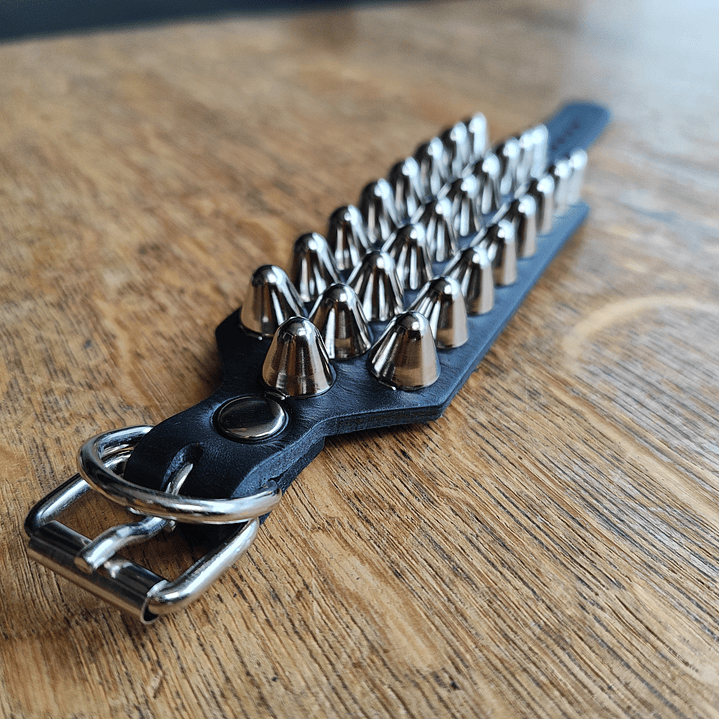 Pulsera 3 líneas de Uk studs | hecho a mano en cuero real 3