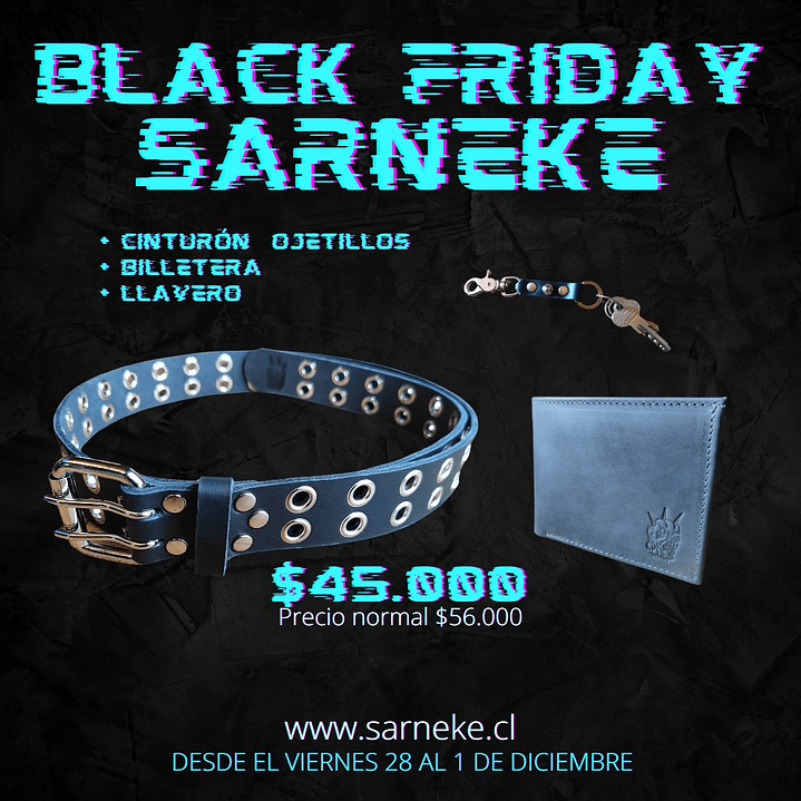 Pack Cinturón 2 Ojetillos + Billetera + Llavero 1