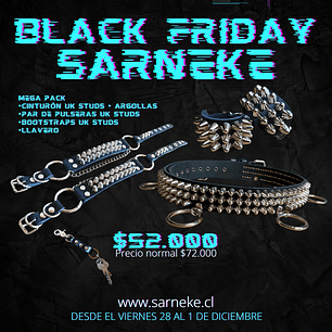 Pack Cinturón Uk studs con argollas + Bootstraps + Pulseras + Llavero