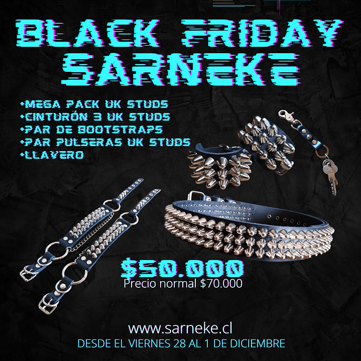 Pack Cinturón Uk studs  + Bootstraps + llavero + Pulseras 1