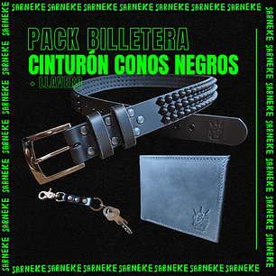 Pack Cinturón Conos negro mate + Billetera + Llavero