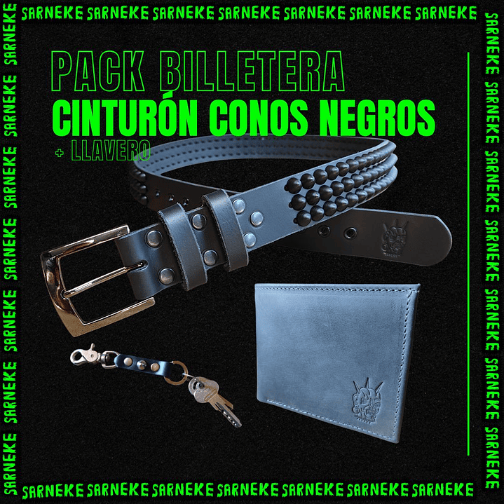 Pack Cinturón Conos negro mate + Billetera + Llavero 1