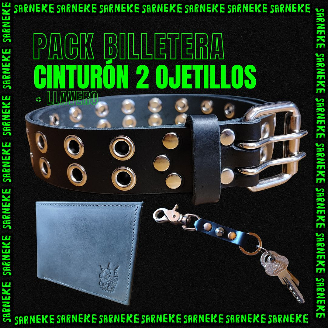 Pack Cinturón 2 Ojetillos + Billetera + Llavero 1