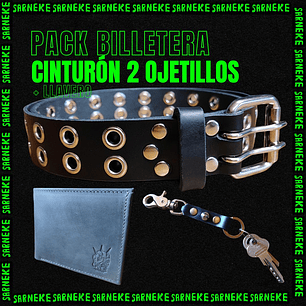 Pack Cinturón 2 Ojetillos + Billetera + Llavero