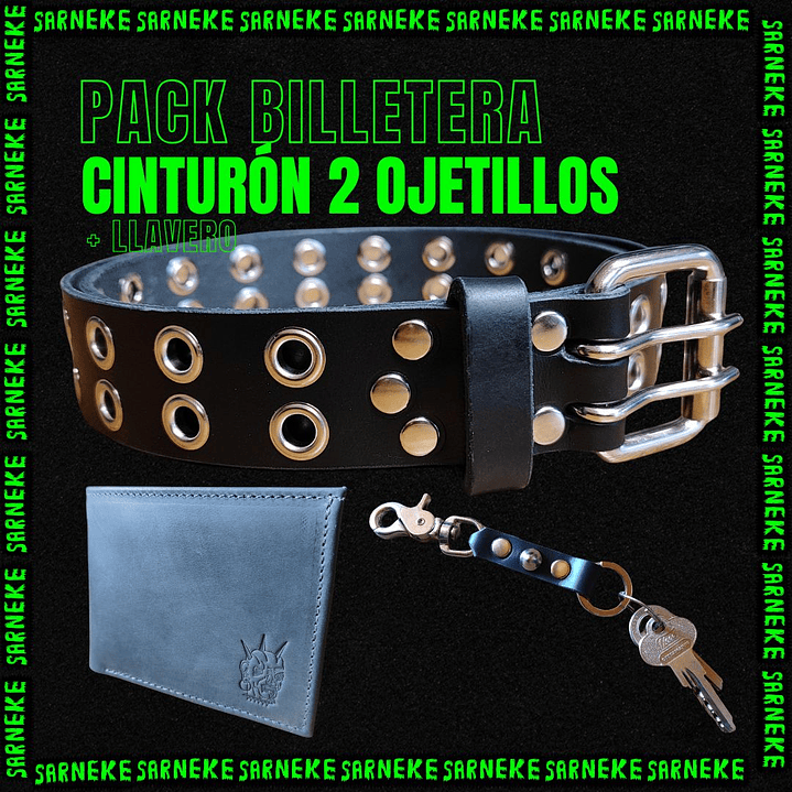 Pack Cinturón 2 Ojetillos + Billetera + Llavero 1