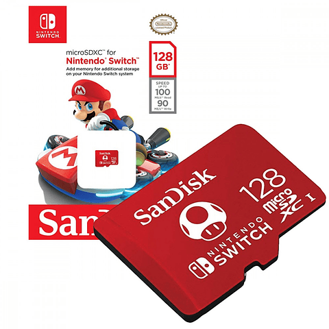 Memoria MicroSDXC 128GB Sandisk para Nintendo Switch, Lectura 100MB/s, Escritura 90MB/s
